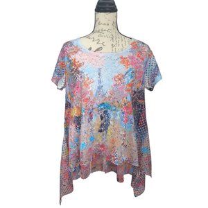 NWT Creation Mesh knit style Eiffel Towel Paris Scene Tunic lined Blouse SZ smal
